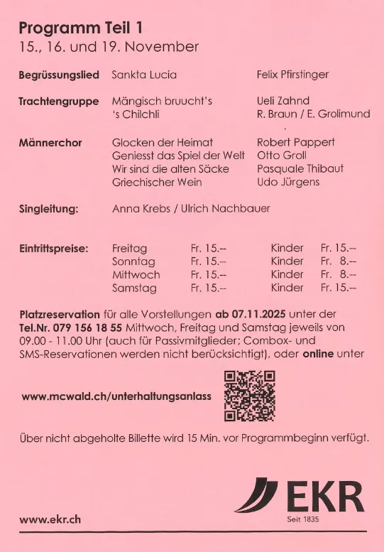 Programmseite des Unterhaltungsanlasses 2025