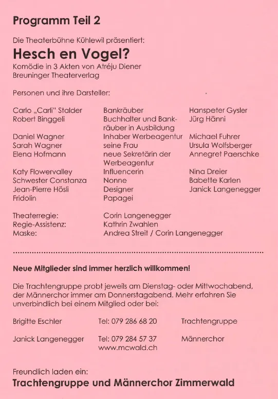 Programmseite des Unterhaltungsanlasses 2025